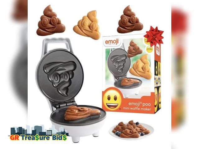 Lot 111-60267 - New Emoji Poop Mini Waffle Maker- Mothers Day Breakfast Fun for Kids w Smiley Face Design, 4" Waffle...