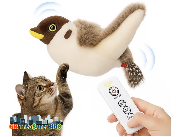 Lot 111-48069 - New Flying Bird Cat Toy – Remote Control, Flapping Wings &amp; Chirping Sound (Not Flying), USB Rech...