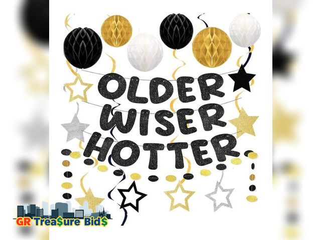 Lot 111-82706 - New Older Wiser Hotter Glitter Banner, Funny Birthday Decorations for women, Happy 30th 40th 50th 60...