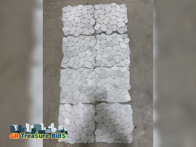 Lot 111-99910 - 8 Stone Stone Center Online Thassos White Marble Pebble Stone River Rocks Mosaic Tile Tumbled Kitche...