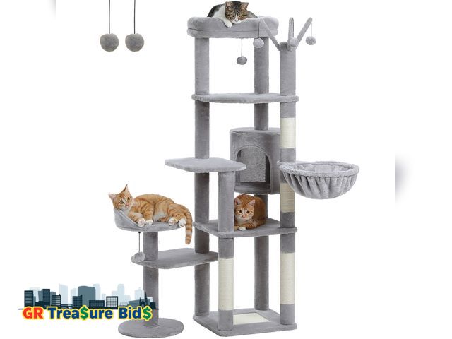 Lot 111-82727 - New Cat Tree, 59" Tall Cat Tree for Large Cat, Multi-Level Cat Tower with 3 Removable retail price $...