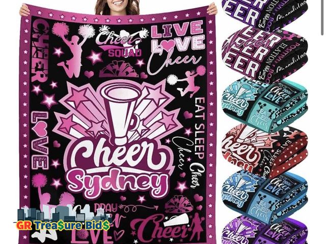Lot 111-55806 - Personalized Cheerleader Blanket for Girls Custom Cheer Blanket with Name Soft Pray Cheers Love Pink...