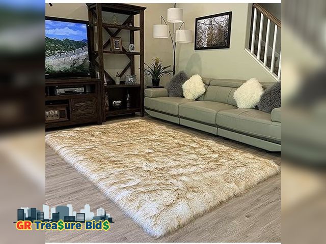 Lot 111-52112 - New LAMBZY High Pile Super Soft Faux Sheepskin Rug (White/Brown, 3’x5’