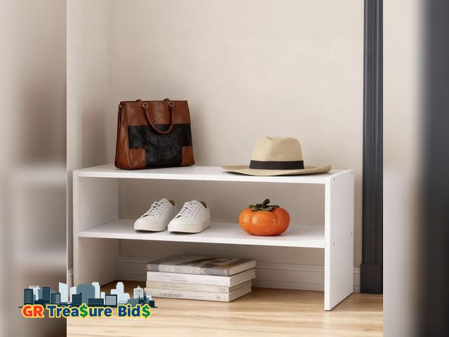 Lot 111-76560 - 1 DUMOS 31 Inch Stackable White Shoe Rack, 2-Tier Wooden Storage Benches Organizer, Freestanding Ent...