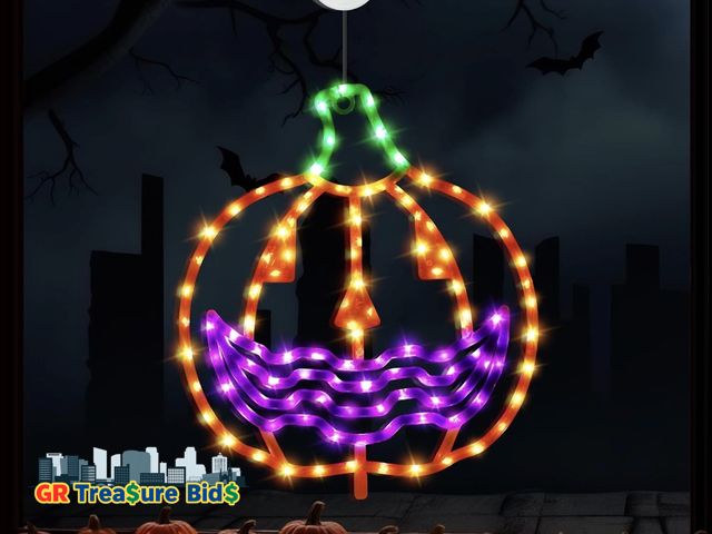 Lot 111-75206 - New Halloween Window Lights, 12.2"x10.6" Dynamic Pumpkin Silhouette with 4 Flicker Modes, Battery Op...