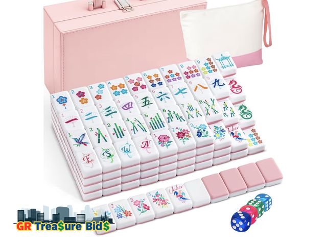 Lot 111-8272 - New Soulchen 1.2 Inch Acrylic Pink American Mahjong Set 168 Blossom Numbered Tiles, Tiles Bag and Po...