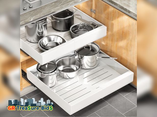 Lot 111-52485 - 2 pack Kits to rack Pull out Cabinet Organizer, Expandable(12"-20") x width 20.75” Heavy Duty Slide ...