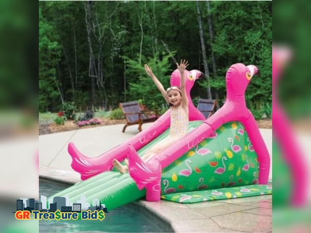 Lot 111-26906 - New Giant Inflatable Flamingo Pool Slide w/Built-in Side Water Sprinklers for Kids- Extra Large Size...