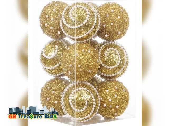 Lot 111-96081 - New 12Pcs Christmas Ball Ornaments, Gold Christmas Ornaments, Christmas Tree Decorations, Shatterpro...