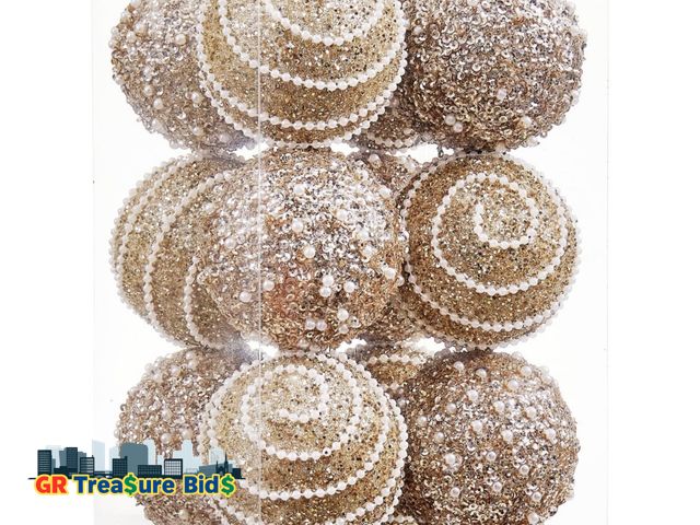 Lot 111-70746 - New Champagne Gold Christmas Ball Ornaments, Christmas Ball Decorations Shatterproof Plastic Hanging...