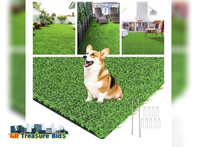Lot 111-76522 - New Realistic Artificial Grass Rug Indoor Outdoor, Dog Grass Mat with Drainage Holes and Replacement...