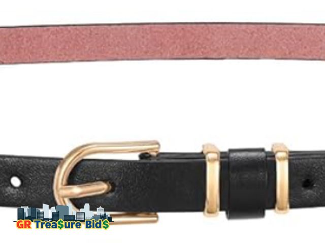 Lot 111-56760 - New Women Chain Belt,SANSTHS Skinny Faux Leather Waist Belt with Gold Alloy O -Ring Pin Buckle for d...