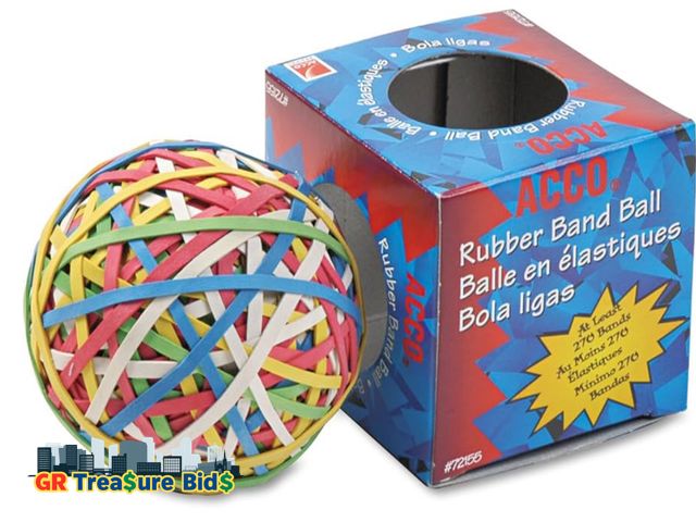 Lot 111-62315 - Acco Rubber Band Ball, 3.25 x .125 Inches, Assorted Colors
