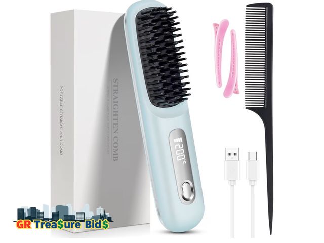 Lot 111-7262 - $40 Retail: Go Brush Pro, 2026 Cordless Hair Straightener Brush for Travel 3 Adjustable Temperature ...