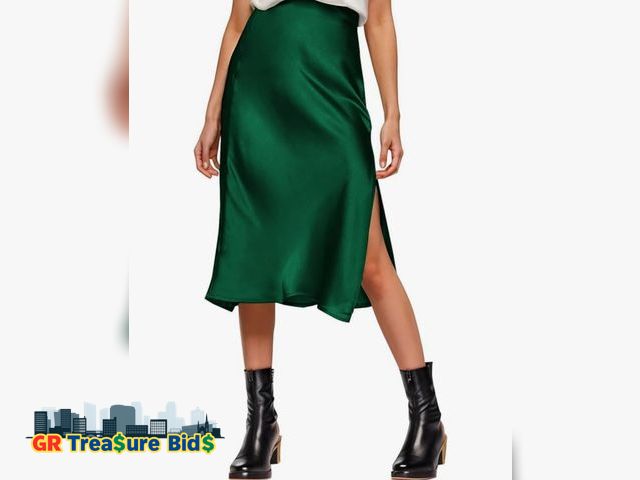 Lot 111-85694 - Womens Satin Silk High Waist Slit Midi Skirt Elastic Waistband Midi Skirts for Women (xxs)