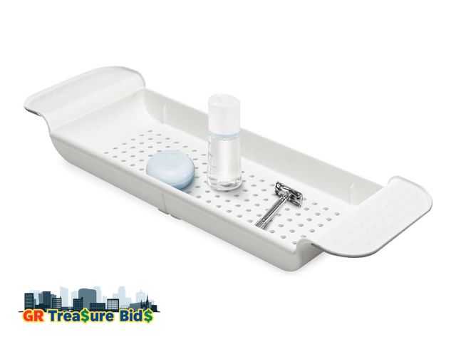 Lot 111-84786 - Madesmart Expandable Bath Tray for Bathtubs, Plastic Shower and Bath shelf caddy, white, Multifuncti...