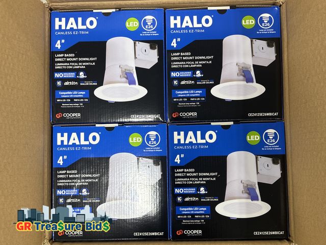Lot 111-93050 - New Cooper halo EZ-TRIM 4” Halo 4 packs-of Cooper Lighting Solutions Halo CEZ6126E26WBICAT 6” EZ-Tri...