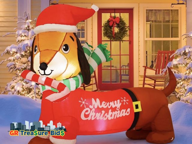 Lot 111-73036 - New GOOSH 5 FT Christmas Inflatables Dog Outdoor Decorations Dachshund Dog Blow Up Yard Christmas wi...