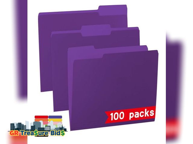 Lot 111-61779 - 100 Packs Purple File Folder,1/3-Cut Tabs,File Folders Letter Size,8.5x11 File Folders for Office,Sc...