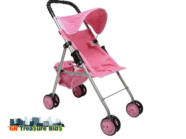 Lot 111-64775 - New The New York Doll Collection My First Doll Stroller with Basket, Foldable Doll Stroller (Pink Qu...