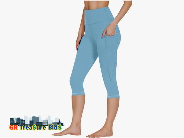 Lot 111-96079 - New Women Yoga Capris with Pockets High Waisted Workout Leggings Tummy Control Non See Through Capri...