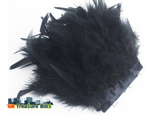 Lot 111-19400 - New 1 Meters Black Turkey Feathers Trim Fringe for Party Christmas Wedding Dress Sewing Crafts Costu...