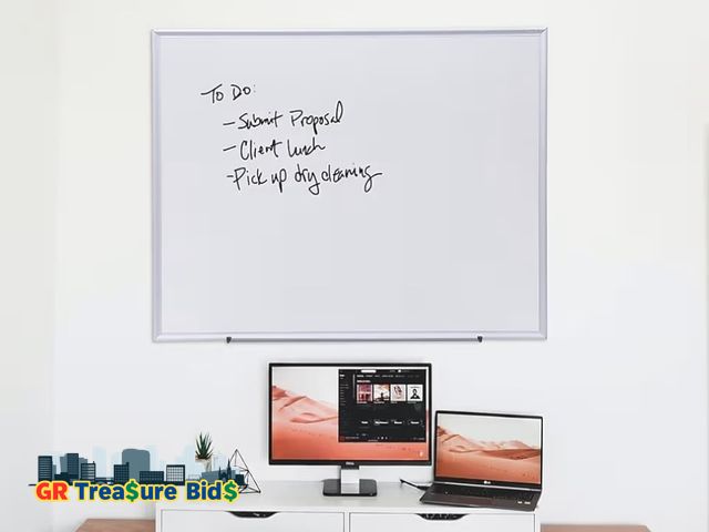 Lot 111-75272 - New Universal Deluxe Melamine Dry Erase Board, 48 x 36, Melamine White Surface, Silver Aluminum Fram...