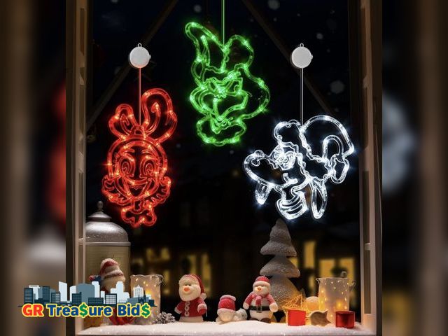 Lot 111-65532 - Christmas Decorations 3 Pack Red White Green Christmas Window Lights with Suction Cup, Battery Opera...