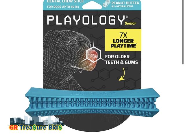 Lot 111-8282 - New Playology Dog Toys | Dental Chew Stick Gentle on Gums | Medium Peanut Butter Scented Toy - Easy ...