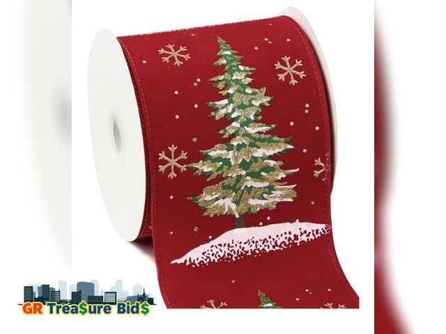 Lot 111-87687 - 4 Inch Christmas Wired Velvet Ribbon, 4'' x 10 Yds (30 Feet), Christmas Tree Ribbon, Festive Xmas Tr...