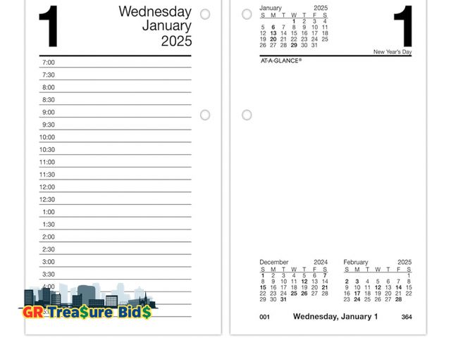 Lot 111-89721 - AT-A-GLANCE 2025 Desk Calendar Refill, Daily, 3-1/2" x 6", Standard, Loose-Leaf