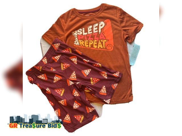 Lot 111-73627 - New Cat &amp; Jack Boys 2pc Pizza Short Sleeve Pajama Set Orange Size XL (12/14)