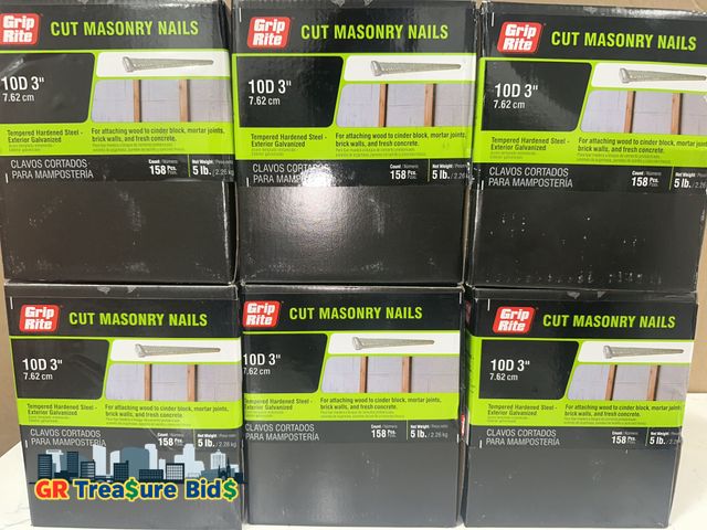 Lot 111-62626 - Grip-Rite 8D 2-1/2 in. Masonry Cut Steel Nail T-Head 5 lb. (Pack of 6)