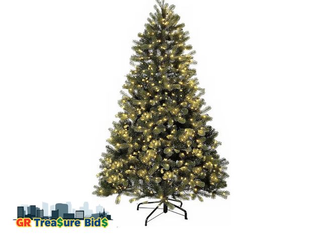 Lot 111-82636 - 6.5FT Pre-Lit Artificial Christmas Tree with 300 White Lights,1227 Mixed PE&amp;PVC Branch Tips,Gree...