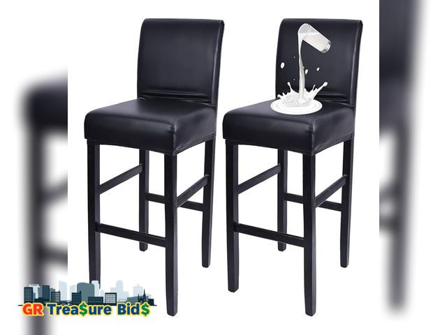 Lot 111-14127 - SONNACH PU Waterproof Bar Stool Covers for Counter Height and Low Back Chairs (Black, 2)