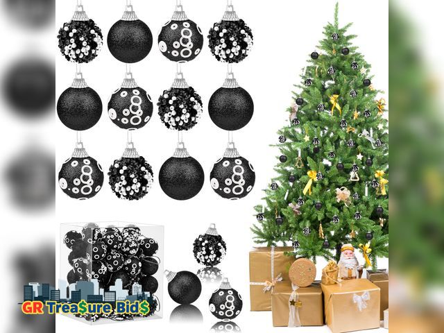 Lot 111-28726 - New Fovths 48 Pieces 1.18 Inch Mini Christmas Ball Ornaments Christmas Tree Decorations Glitter Sequ...