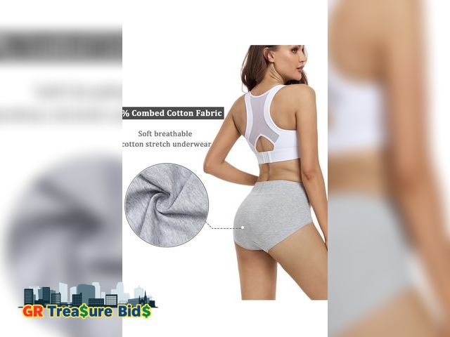 Lot 111-76532 - ‏one box( 4 pack) New Grey Women underwear  wirarpa Women's Cotton Underwear High Waisted Ladies Pan...