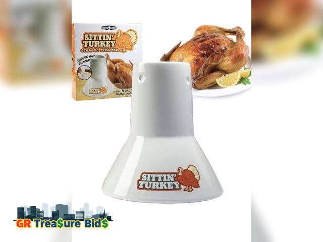 Lot 111-512000 - Sittin' Turkey Ceramic Beer Can Roaster &amp; Steamer-Easily Infuse Marinades &amp; BBQ Flavors for ...