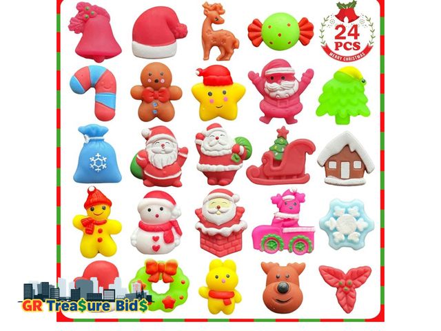 Lot 111-40181 - New 24PCS Christmas Mochi Squishy Toys for Party Favors, Xmas Squishies Bulk for Stocking Stuffer, S...