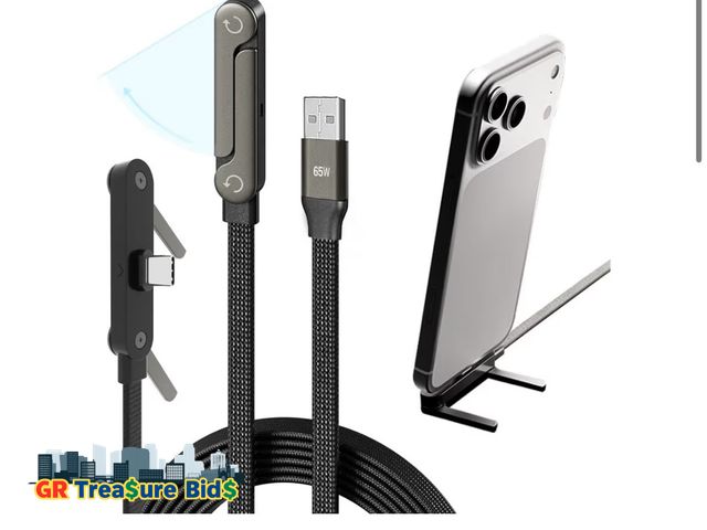 Lot 111-79373 - New NKV USB A to USB C Cable， 65W Fast Charging Cable 5 FT， Invisible Stand Charging Cable，Flat USB ...