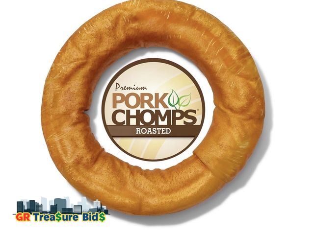 Lot 111-82576 - Pork Chomps Roasted Pork Skin Dog Chew, 6-inch Bagel, 1 Count