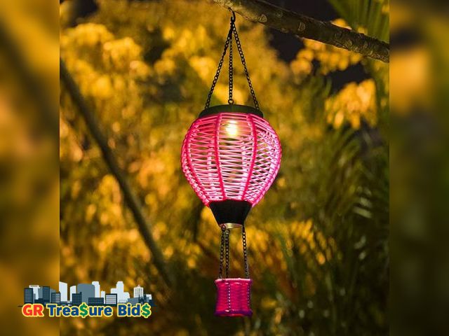 Lot 111-63314 - Hot Air Balloon Decoration Solar Lantern Outdoor,Hanging Solar Lights Rattan Lantern Waterproof for ...