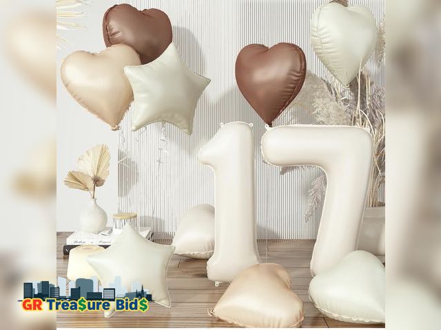 Lot 111-53686 - New 17th Birthday Balloons Decor, Helium Beige Cream Neutral 17 Balloon, Brown Tan White Sand Taupe ...