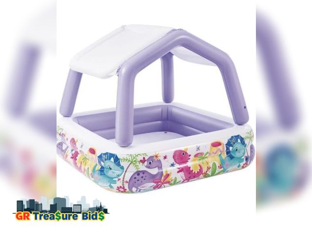 Lot 111-51295 - Intex 57470EP Sun Shade 5.2 Foot Square Inflatable Durable 10 Gauge Vinyl Kiddie Pool with Ocean Sce...