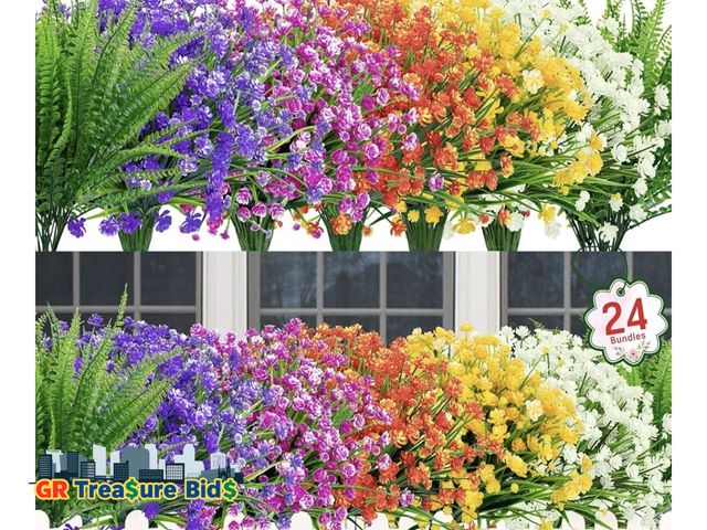 Lot 111-57064 - Ouddy Decor 14 Bundles Artificial Flowers for Outdoors UV Resistant Fake Plastic Plants Faux Boston ...