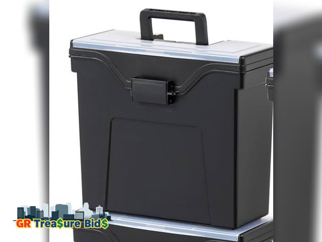 Lot 111-22677 - IRIS USA File Box Slim Portable File Organizer Plastic File Box for Letter File w/Organizer-Lid, BPA...