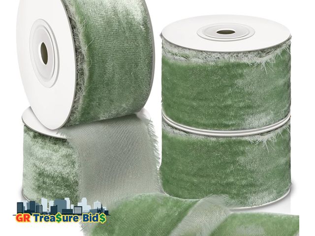Lot 111-72087 - Preboun 4 Rolls Velvet Ribbon for Gift Wrapping 24 Yards Total Frayed Edge Velvet Silk Ribbon for We...