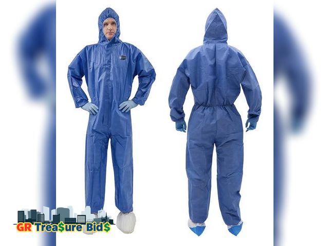 Lot 111-9446 - New lot of 10 Protective Overalls Disposable Coveralls, Front Zipper Elastic Waistband &amp; Cuffs A...