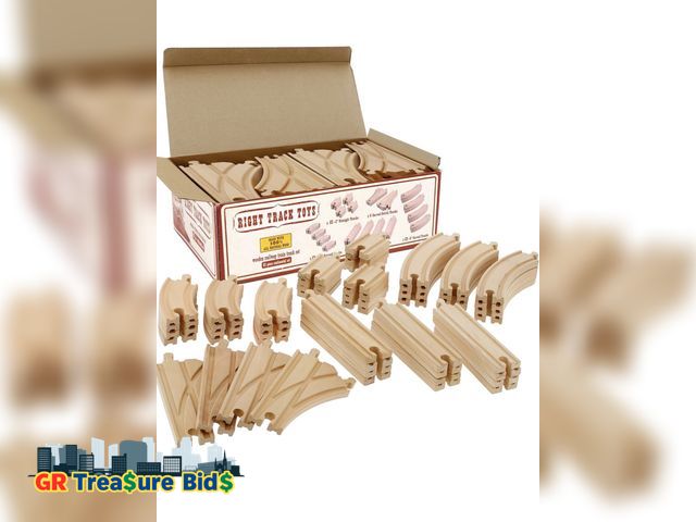 Lot 111-52439 - New Wooden Train Track 52 Piece Set-18 Feet Of Track Expansion - 5 Distinct Pieces - 100% Compatible...