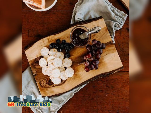 Lot 111-21065 - Tramanto Farmhouse Wooden Serving Board with Bark, Rustic Olive Wood Platter 15 x 10 Inch